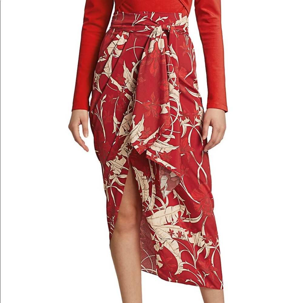 Johanna Ortiz wrap skirt red wine fire New 0